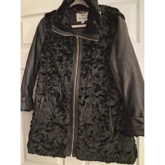 Dennis Basso Sterling Jackets & Blazers - Dennis Basso Faux Fur Jacket Vest Zip-Off Leather Sleeves Black Statement Glam